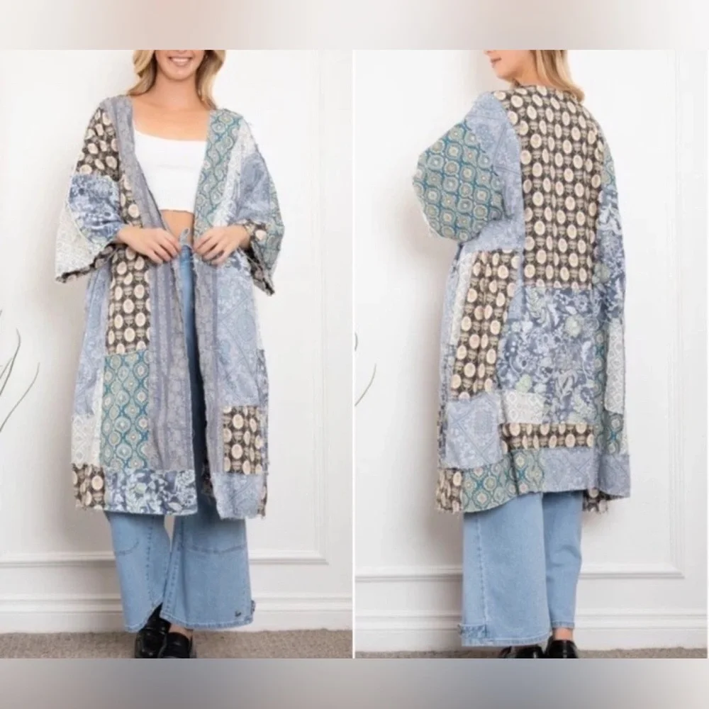 NWT Blue Velvet Floral Patchwork Duster Sz S/M - Picture 2 of 3